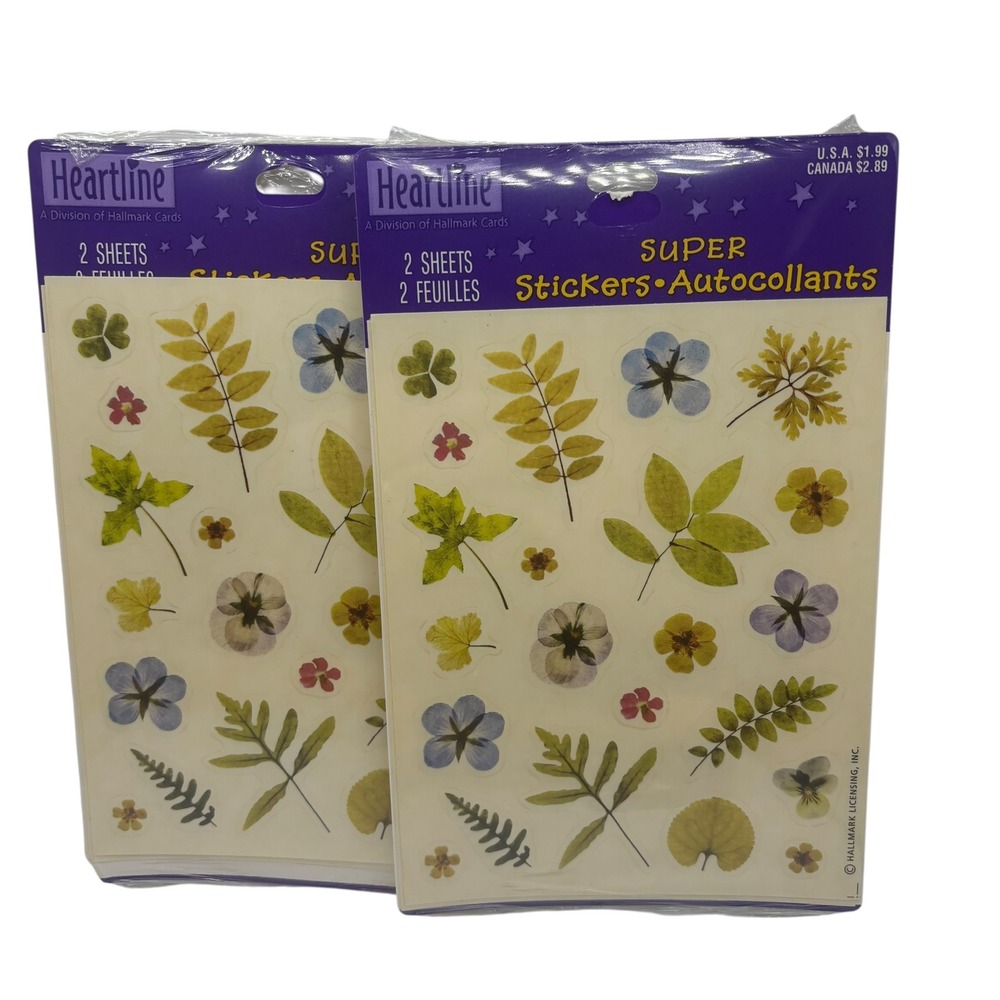 2pk Heartline Hallmark Pressed Flower Stickers Vintage‎ 1997 USA